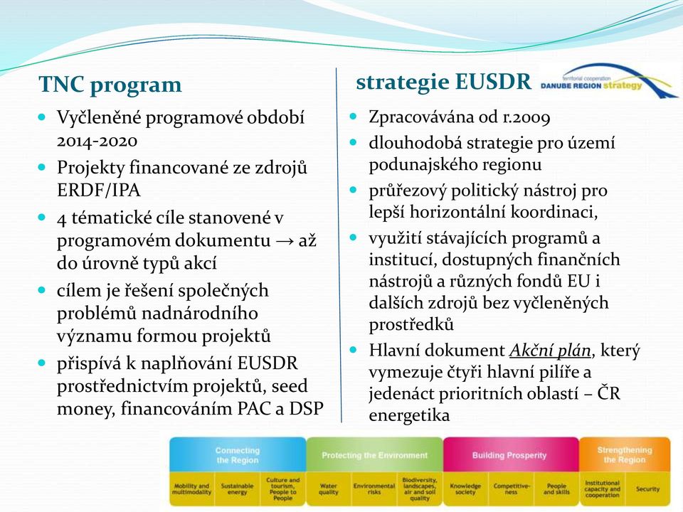 2009 dlouhodobá strategie pro území podunajského regionu průřezový politický nástroj pro lepší horizontální koordinaci, využití stávajících programů a institucí, dostupných