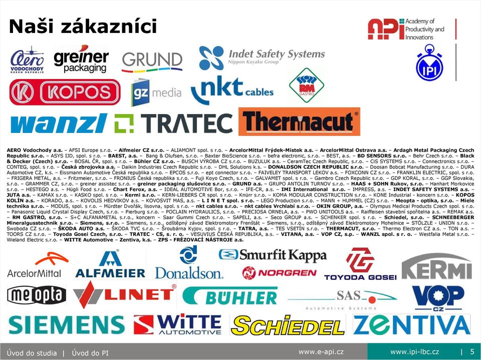 r.o. BUSCH VÝROBA CZ s.r.o. BUZULUK a.s. CeramTec Czech Republic, s.r.o. CiS SYSTEMS s.r.o. Connectronics s.r.o. CONTEG, spol. s r.o. Česká zbrojovka a.s. Daikin Industries Czech Republic s.r.o. DHL Solutions k.