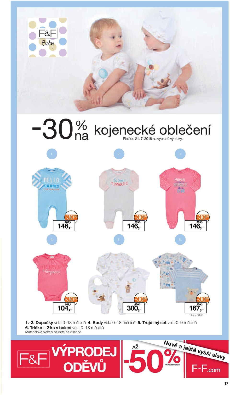 429,- 1. 3. Dupačky vel.: 0 18 měsíců 4. Body vel.: 0 18 měsíců 5. Trojdílný set vel.