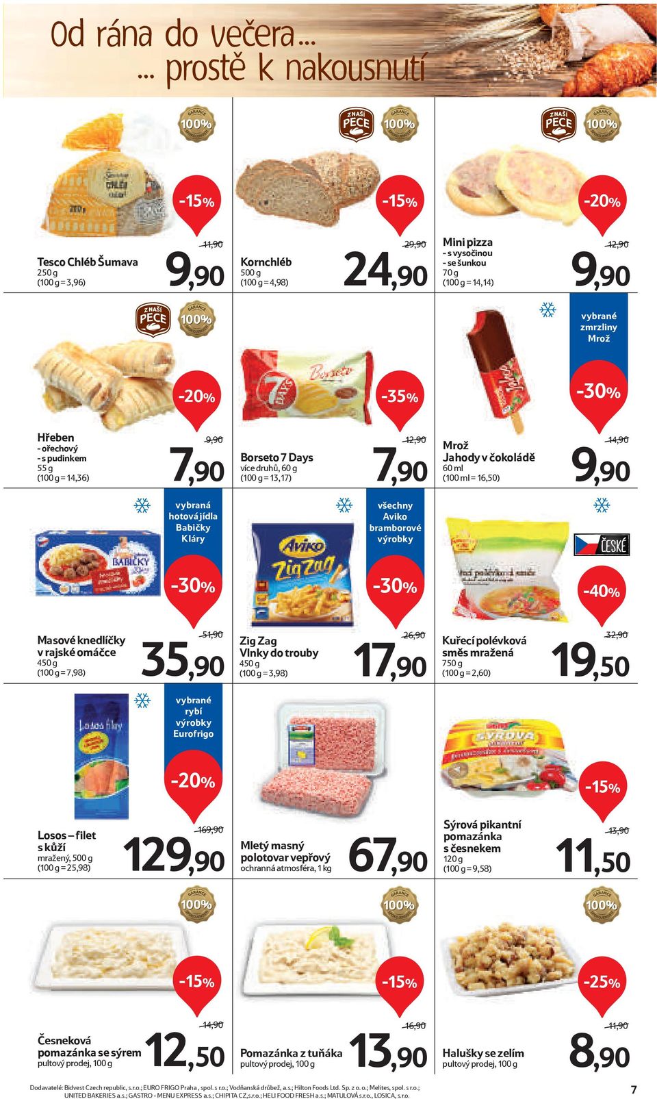 16,50) 14,90/ 9,90 vybraná hotová jídla Babičky Kláry všechny Aviko bramborové výrobky Masové knedlíčky v rajské omáčce 450 g (100 g = 7,98) 51,90/ 35,90 Zig Zag Vlnky do trouby 450 g (100 g = 3,98)
