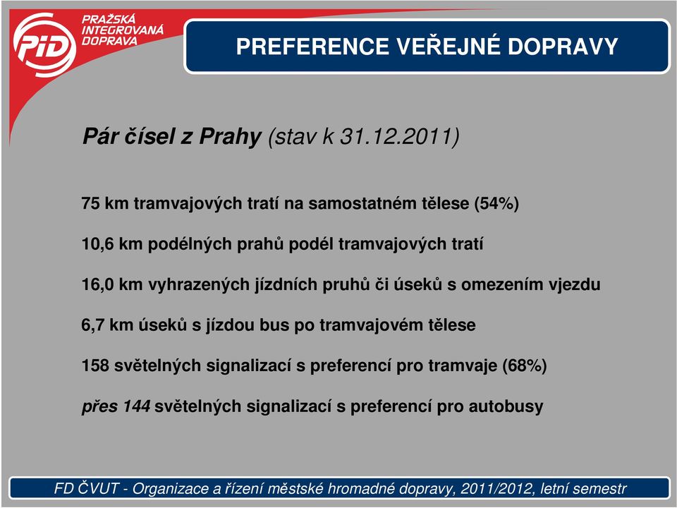 tramvajových tratí 16,0 km vyhrazených jízdních pruhů či úseků s omezením vjezdu 6,7 km