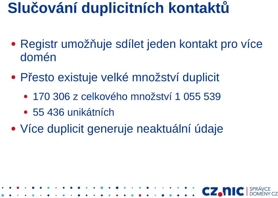 množství duplicit 170 306 z celkového množství 1 055