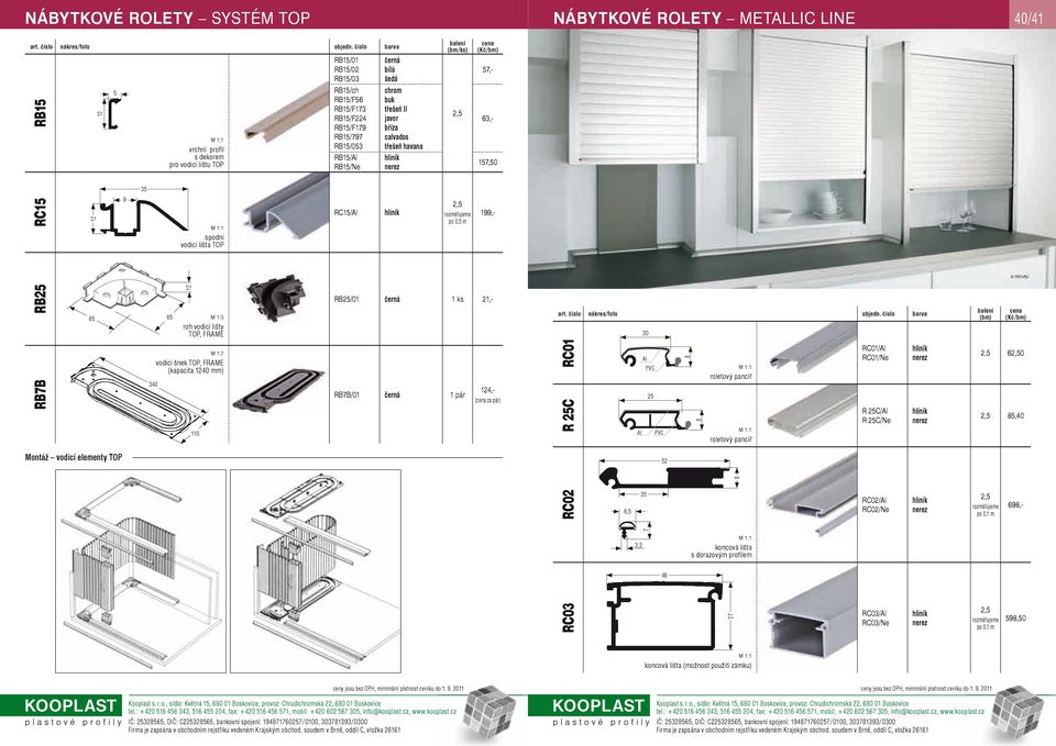 roh vodicí lišty TOP, FRAME RB/01 1 ks 21,- 20 (bm) RB7B 340 110 M 1:7 vodicí šnek TOP, FRAME (kapacita 1240 mm) RB7B/01 124,- ( za pár) RC01 R C RC01/ RC01/Ne R C/ R C/Ne