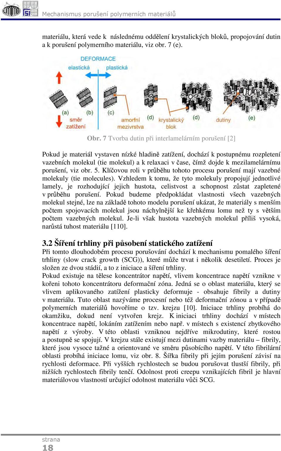 mezilamelárnímu porušení, viz obr. 5. Klíčovou roli v průběhu tohoto procesu porušení mají vazebné molekuly (tie molecules).