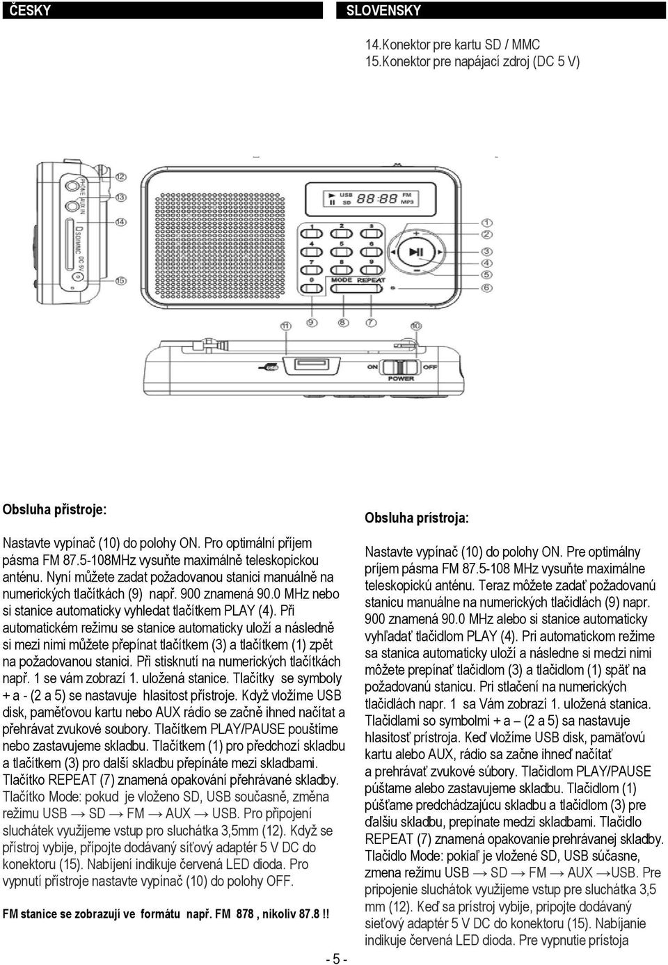 0 MHz nebo si stanice automaticky vyhledat tlačítkem PLAY (4).