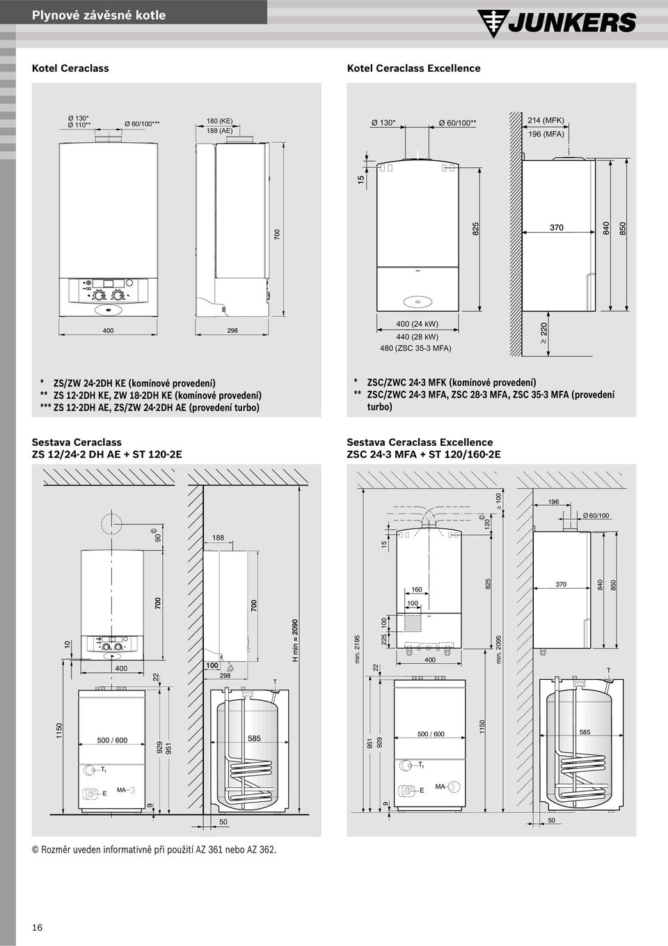 MFA, ZSC 28-3 MFA, ZSC 35-3 MFA (provedení turbo) Sestava Ceraclass ZS 12/24-2 DH AE + ST 120-2E Sestava Ceraclass Excellence ZSC 24-3 MFA + ST 120/160-2E 100 196 Ø 60/100 90 188 100 1 5 160 100