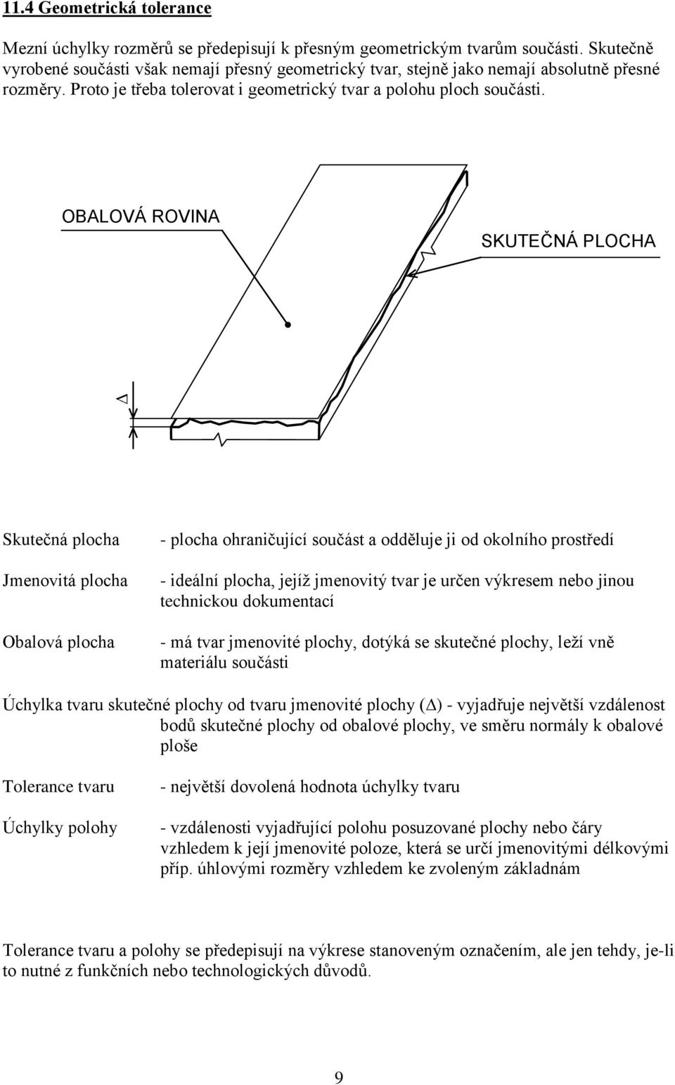 OBALOVÁ ROVINA SKUTEČNÁ PLOCHA Skutečná plocha Jmenovitá plocha Obalová plocha - plocha ohraničující součást a odděluje ji od okolního prostředí - ideální plocha, jejíž jmenovitý tvar je určen