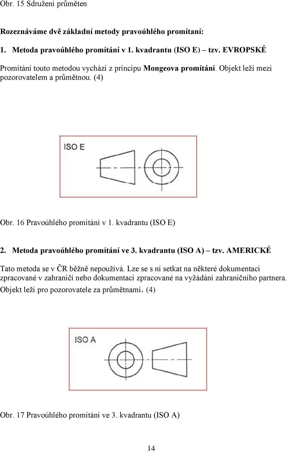 kvadrantu (ISO E) 2. Metoda pravoúhlého promítání ve 3. kvadrantu (ISO A) tzv. AMERICKÉ Tato metoda se v ČR běţně nepouţívá.