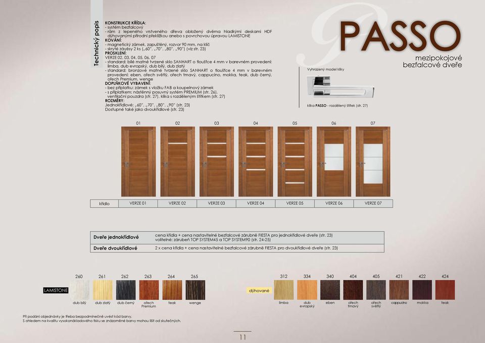 23) PROSKLENÍ: VERZE 02, 03, 04, 05, 06, 07 - standard: bílé matné tvrzené sklo SANHART o tloušťce 4 mm v barevném provedení: limba, dub evropský, dub bílý, dub zlatý - standard: bronzové matné