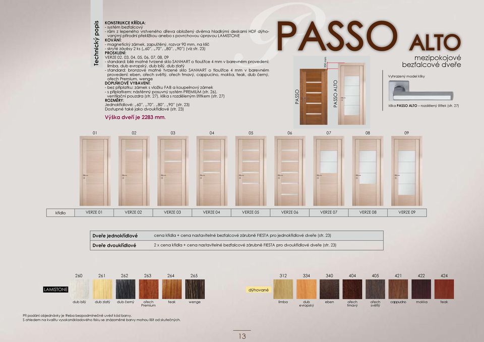 23) PROSKLENÍ: VERZE 02, 03, 04, 05, 06, 07, 08, 09 - standard: bílé matné tvrzené sklo SANHART o tloušťce 4 mm v barevném provedení: limba, dub evropský, dub bílý, dub zlatý - standard: bronzové