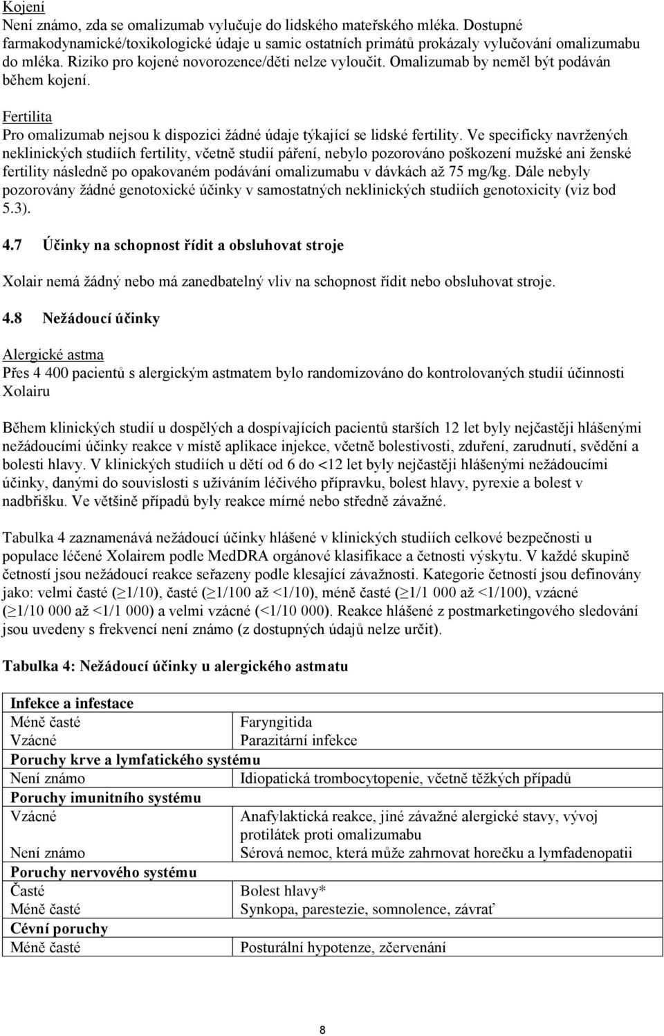 Ve specificky navržených neklinických studiích fertility, včetně studií páření, nebylo pozorováno poškození mužské ani ženské fertility následně po opakovaném podávání omalizumabu v dávkách až 75