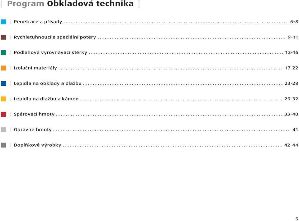 .. 12-16 Izolační materiály... 17-22 Lepidla na obklady a dlažbu.