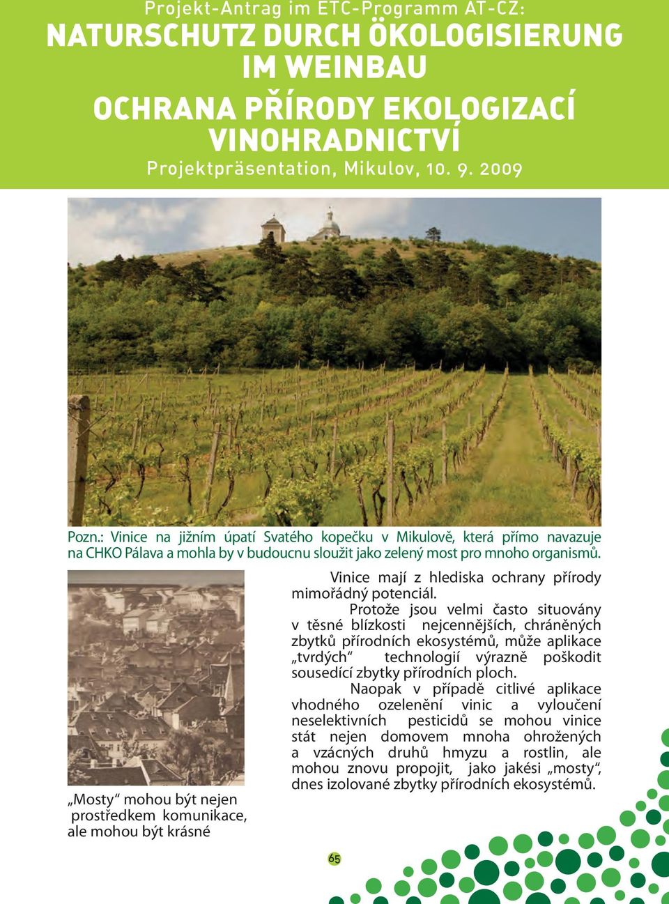 Mosty mohou být nejen prostředkem komunikace, ale mohou být krásné Vinice mají z hlediska ochrany přírody mimořádný potenciál.