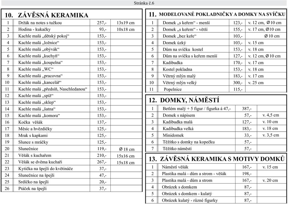 cm Kachle malá kuchyň,- Dům na svíčku s keřem menší,- v. cm, 0 cm Kachle malá koupelna,- Kadibudka 0,- v. cm Kachle malá WC,- Kostel pokladna,- v. cm Kachle malá pracovna,- Větrný mlýn malý,- v.