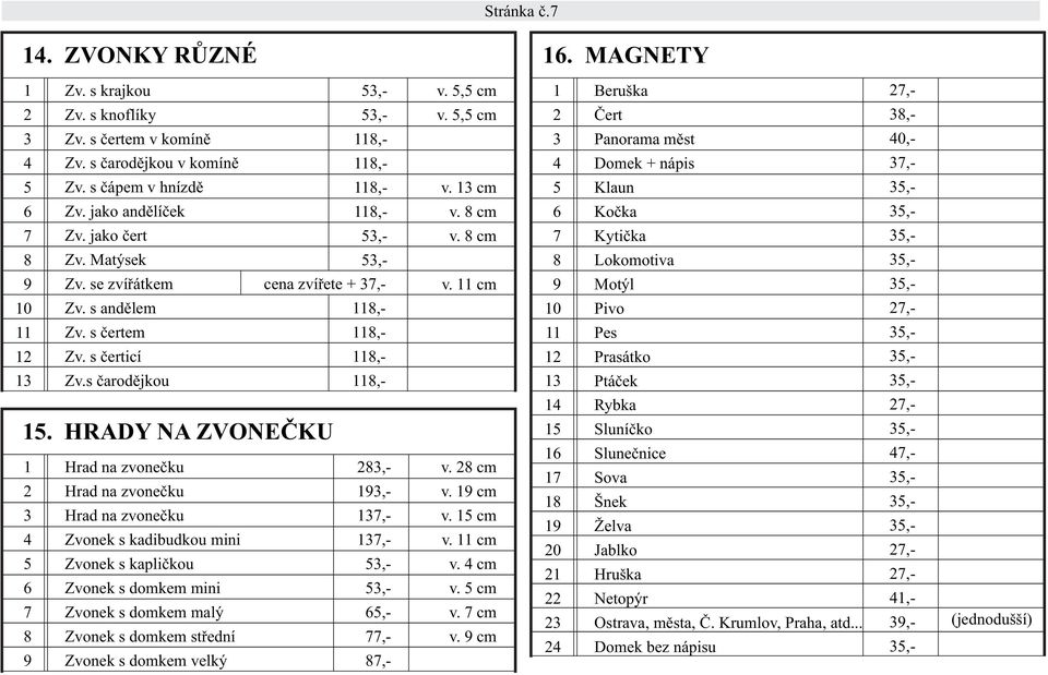 s andělem,- 0 Pivo,- Zv. s čertem,- Pes,- Zv. s čerticí,- Prasátko,- Zv.s čarodějkou,- Ptáček,-.