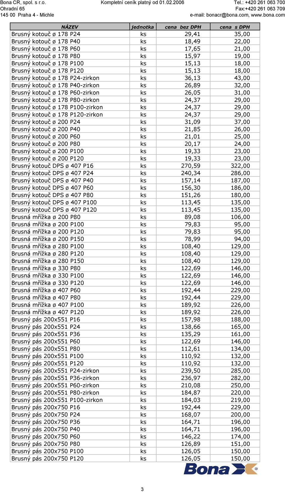 P80-zirkon ks 24,37 29,00 Brusný kotouč ø 178 P100-zirkon ks 24,37 29,00 Brusný kotouč ø 178 P120-zirkon ks 24,37 29,00 Brusný kotouč ø 200 P24 ks 31,09 37,00 Brusný kotouč ø 200 P40 ks 21,85 26,00