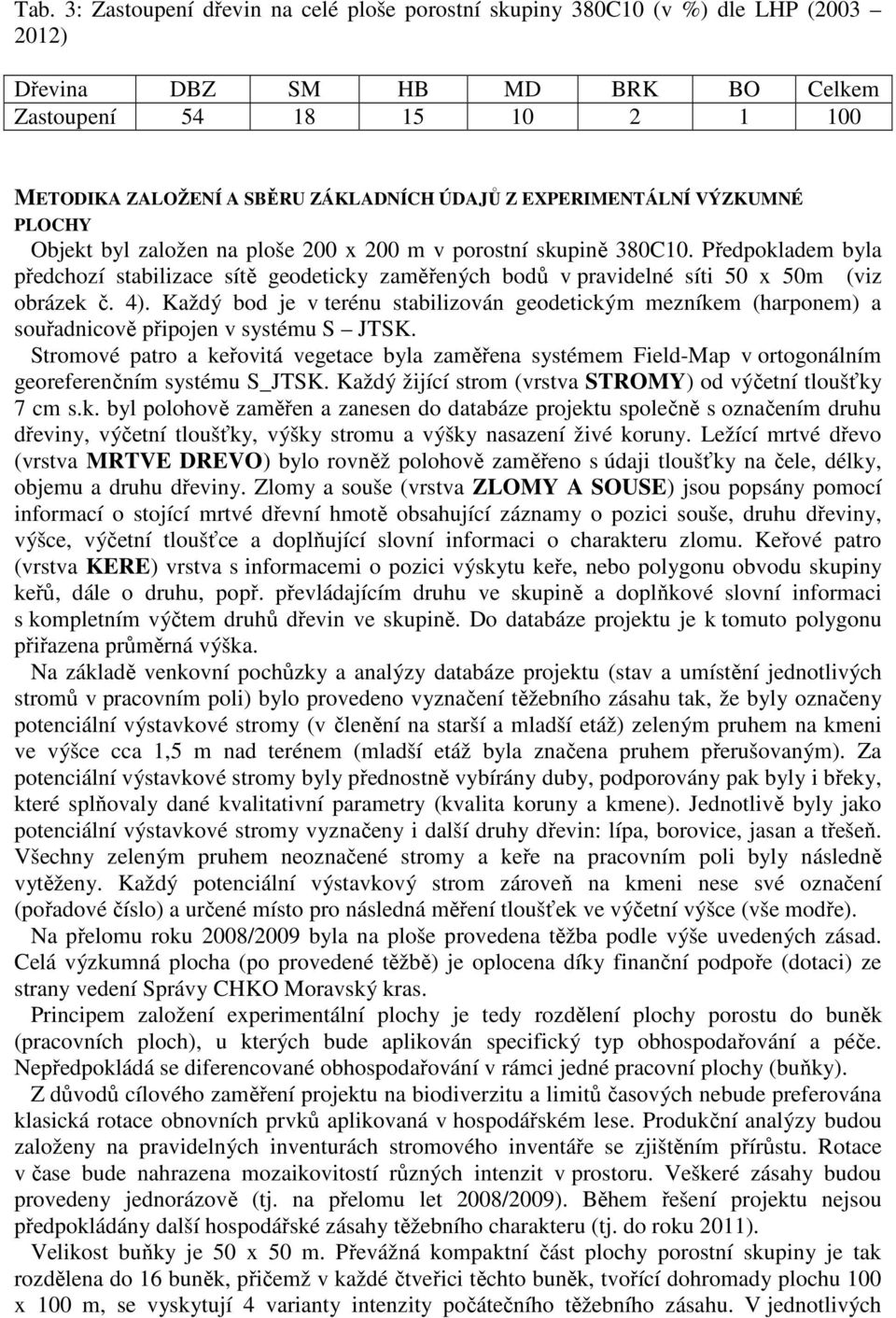 Předpokladem byla předchozí stabilizace sítě geodeticky zaměřených bodů v pravidelné síti 50 x 50m (viz obrázek č. 4).