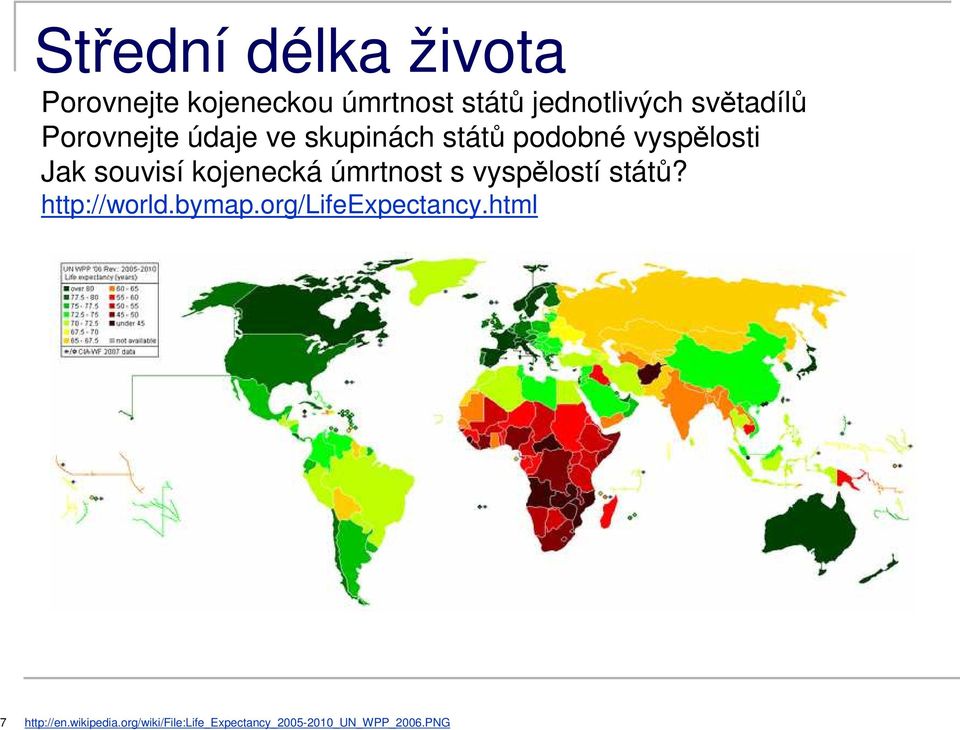 kojenecká úmrtnost s vyspělostí států? http://world.bymap.org/lifeexpectancy.