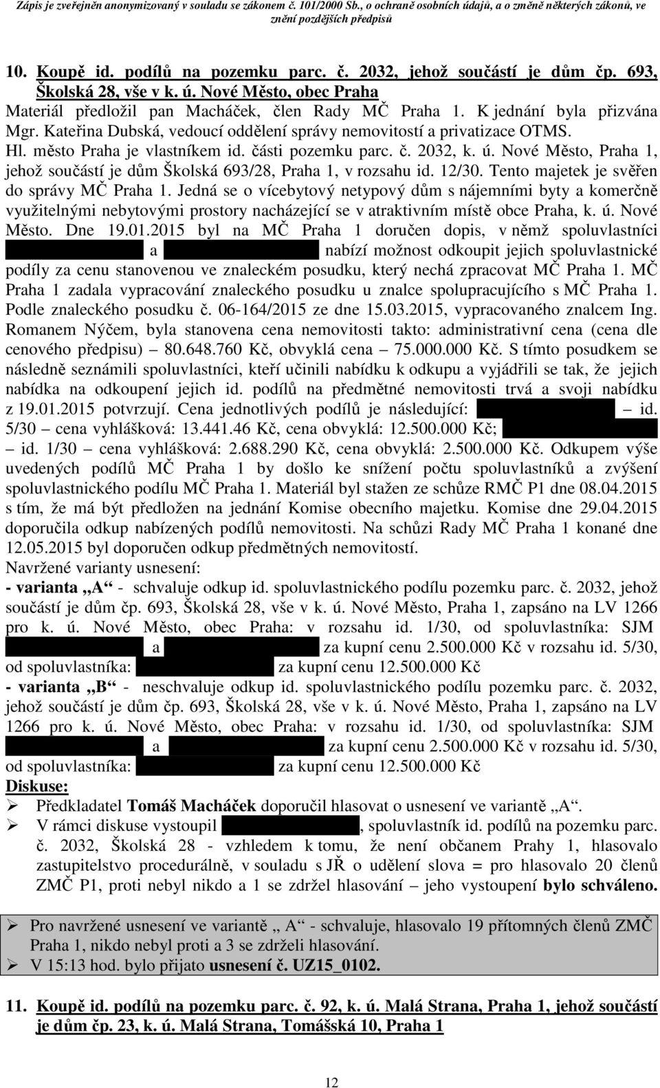 Nové Město, Praha 1, jehož součástí je dům Školská 693/28, Praha 1, v rozsahu id. 12/30. Tento majetek je svěřen do správy MČ Praha 1.