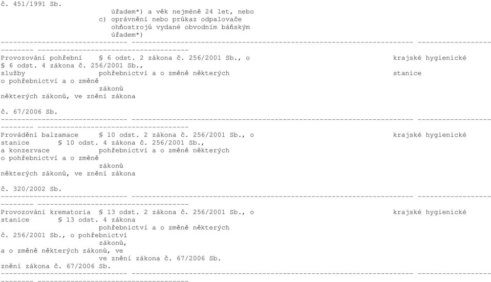 Provádění balzamace 10 odst. 2 zákona č. 256/2001 Sb., o krajské hygienické stanice 10 odst. 4 zákona č. 256/2001 Sb., a konzervace pohřebnictví a o změně některých o pohřebnictví a o změně zákonů některých zákonů, ve znění zákona č.