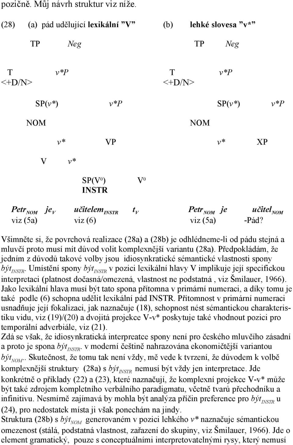 NOM je učitel NOM viz (5a) viz (6) viz (5a) -Pád? Všimněte si, že povrchová realizace (28a) a (28b) je odhlédneme-li od pádu stejná a mluvčí proto musí mít důvod volit komplexnější variantu (28a).