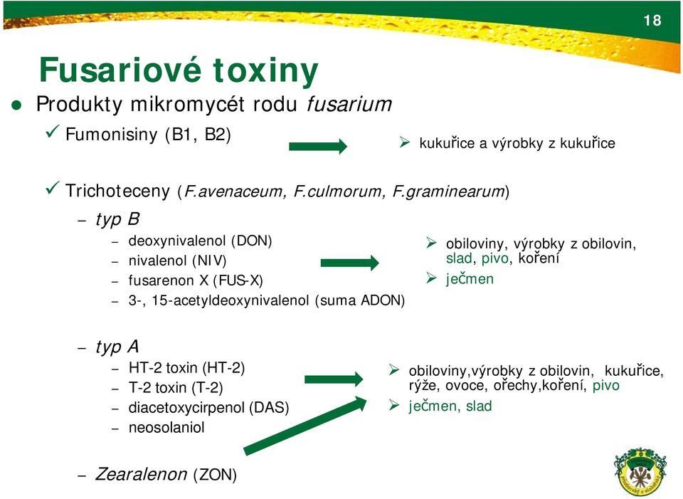 a výrobky z kukuřice obiloviny, výrobky z obilovin, slad, pivo, koření ječmen typ A HT-2 toxin (HT-2) T-2 toxin (T-2)