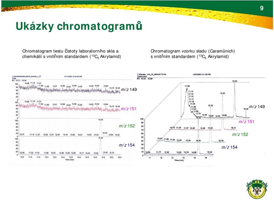 Chromatogram vzorku sladu (Caramünich) s vnitřním standardem ( 13