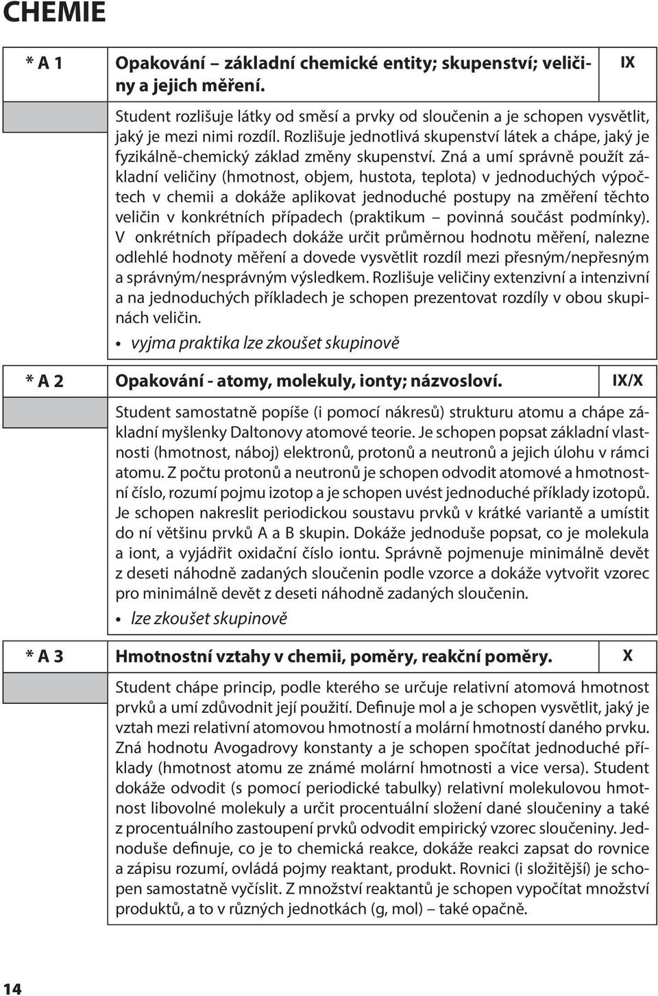 Zná a umí správně použít základní veličiny (hmotnost, objem, hustota, teplota) v jednoduchých výpočtech v chemii a dokáže aplikovat jednoduché postupy na změření těchto veličin v konkrétních