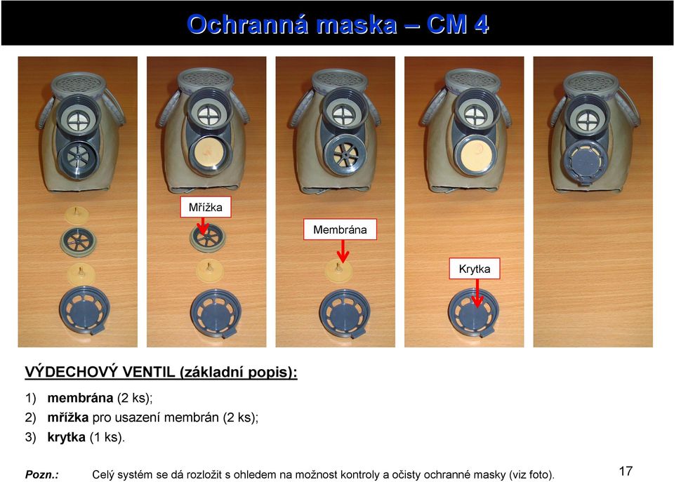 membrán (2 ks); 3) krytka (1 ks). Pozn.