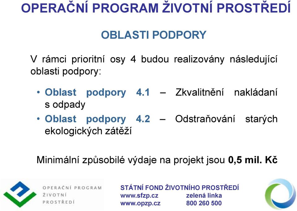 1 Zkvalitnění nakládaní s odpady Oblast podpory 4.