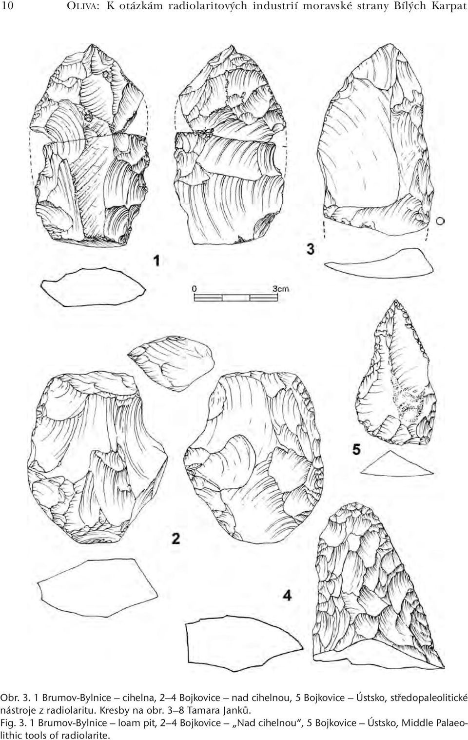středopaleolitické nástroje z radiolaritu. Kresby na obr. 3 