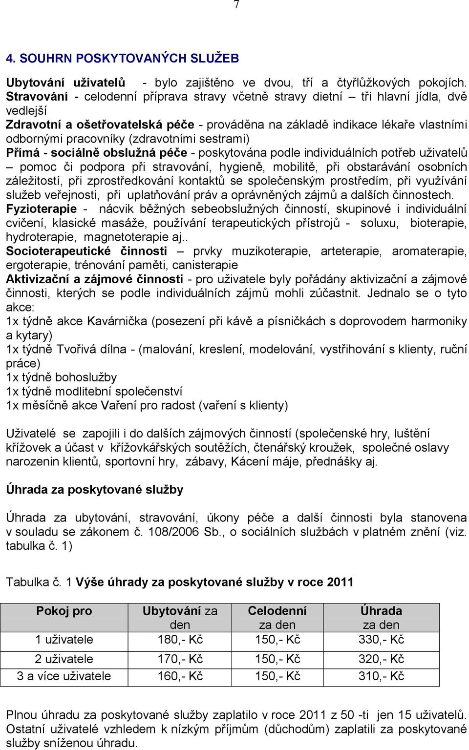 (zdravotními sestrami) Přímá - sociálně obslužná péče - poskytována podle individuálních potřeb uživatelů pomoc či podpora při stravování, hygieně, mobilitě, při obstarávání osobních záležitostí, při