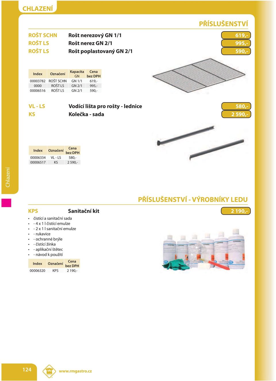 2 590,- Cena bez DPH 00006334 VL - LS 580,- 00006517 KS 2 590,- PŘÍSLUŠENSTVÍ - VÝROBNÍKY LEDU KPS Sanitační kit 2 190,- čistící a sanitační sada - 4 x 1