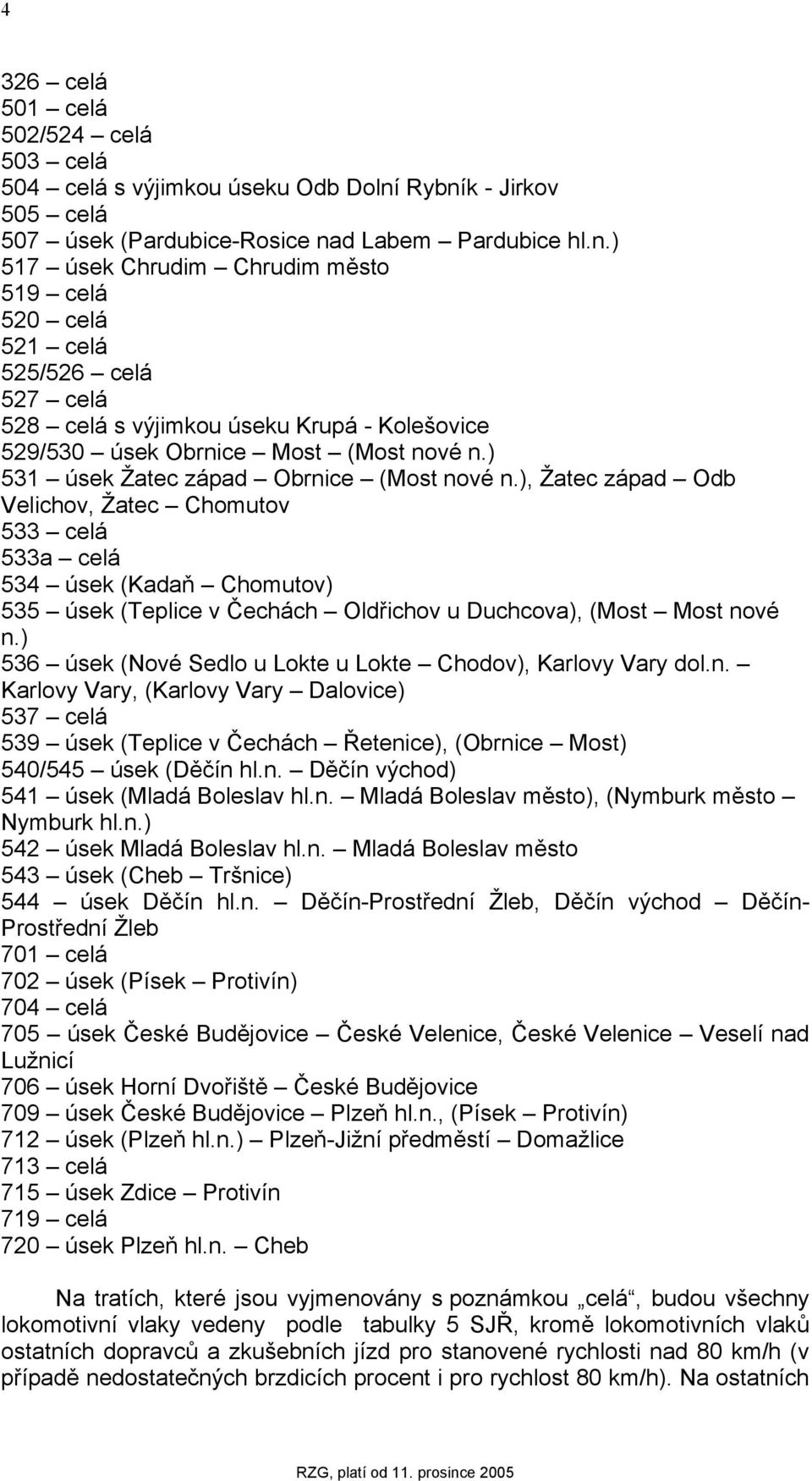 ) 531 sek Žatec západ Obrnice (Most nové n.), Žatec západ Odb Velichov, Žatec Chomutov 533 celá 533a celá 534 sek (Kadaň Chomutov) 535 sek (Teplice v Čechách Oldřichov u Duchcova), (Most Most nové n.