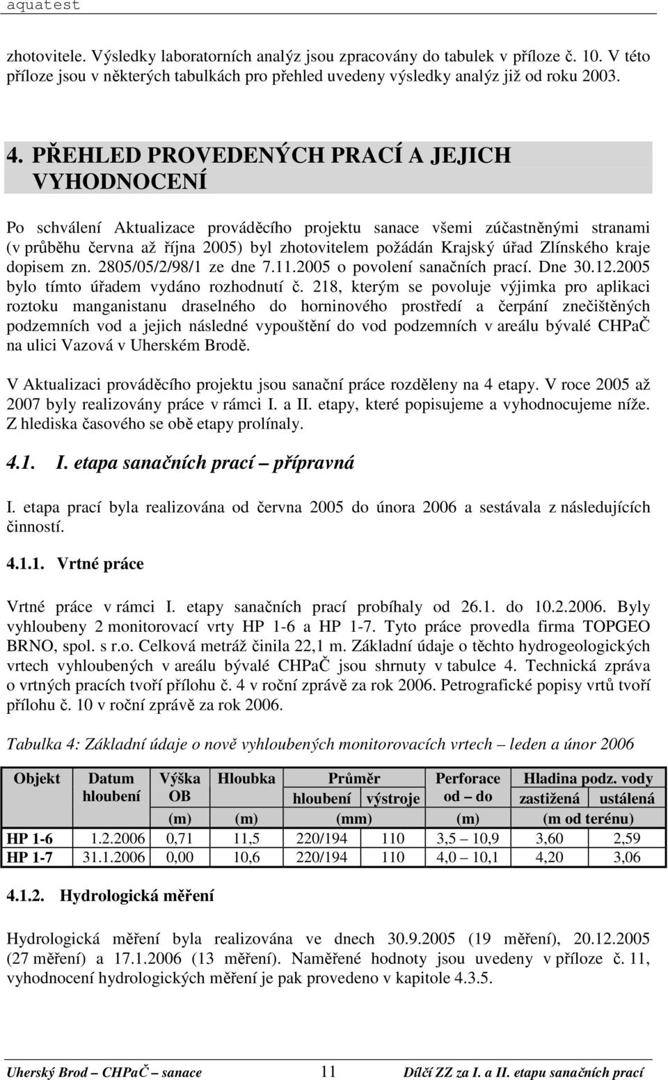 Zlínského kraje dopisem zn. 2805/05/2/98/1 ze dne 7.11.2005 o povolení sanačních prací. Dne 30.12.2005 bylo tímto úřadem vydáno rozhodnutí č.