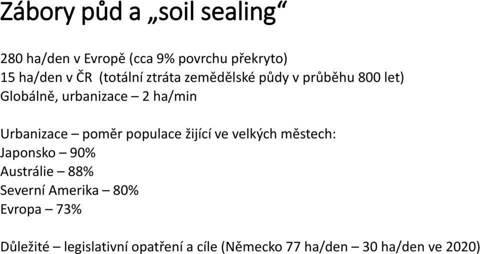 Urbanizace poměr populace žijící ve velkých městech: Japonsko 90% Austrálie 88% Severní