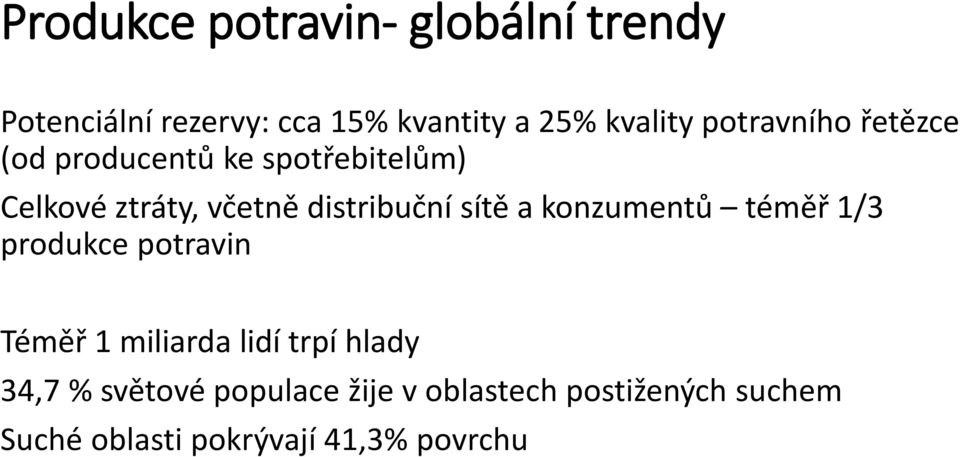 sítě a konzumentů téměř 1/3 produkce potravin Téměř 1 miliarda lidí trpí hlady 34,7 %