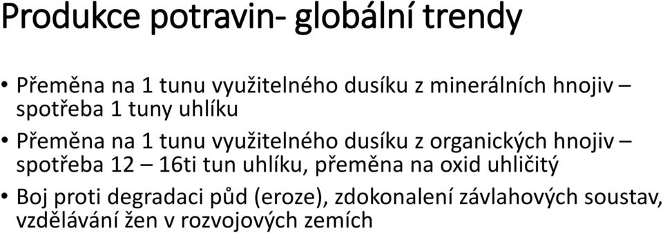 organických hnojiv spotřeba 12 16ti tun uhlíku, přeměna na oxid uhličitý Boj proti