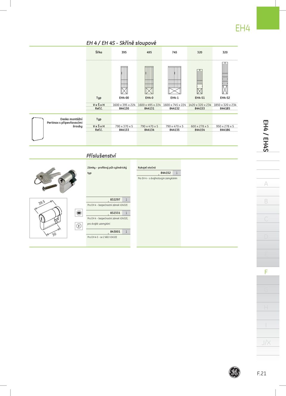 790 x 470 x 5 844135 600 x 278 x 5 844154 950 x 278 x 5 844186 4 / 4S Příslušenství Zámky profilový půl-cylindrický typ Rukojeť otočná 844152 1 Pro 4 s