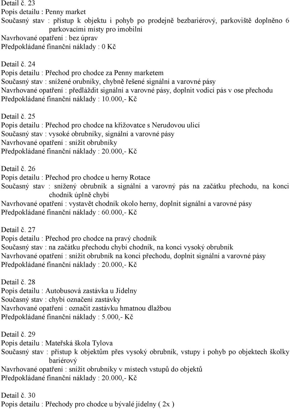 vodicí pás v ose přechodu Předpokládané finanční náklady : 10.000,- Kč Detail č.