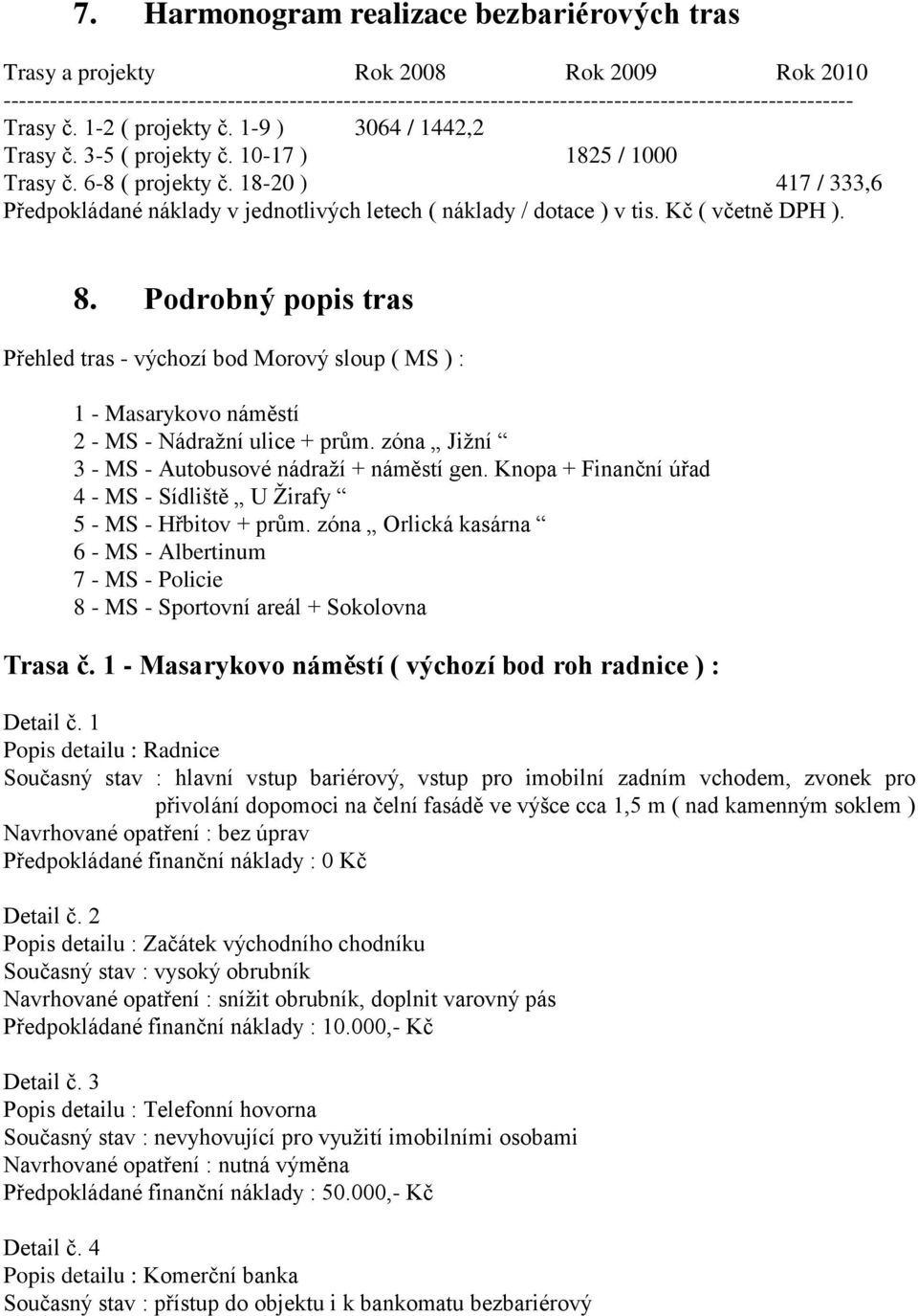 18-20 ) 417 / 333,6 Předpokládané náklady v jednotlivých letech ( náklady / dotace ) v tis. Kč ( včetně DPH ). 8.