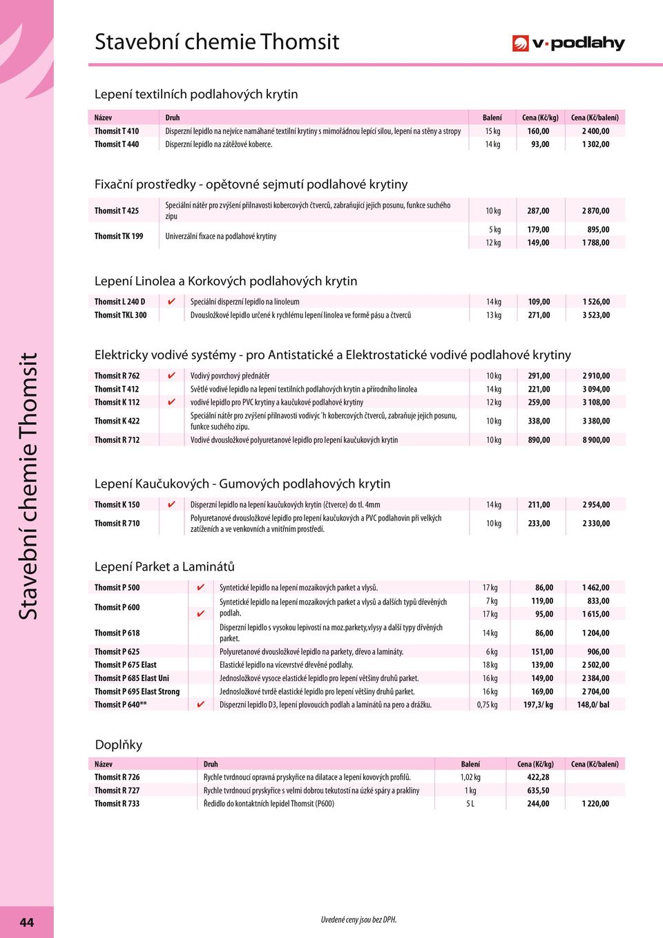 14 kg 93,00 1 302,00 Fixační prostředky - opětovné sejmutí podlahové krytiny Thomsit T 425 Thomsit TK 199 Speciální nátěr pro zvýšení přilnavosti kobercových čtverců, zabraňující jejich posunu,