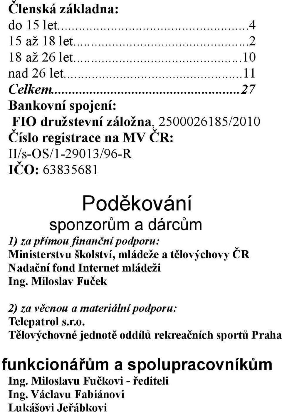 a dárcům 1) za přímou finanční podporu: Ministerstvu školství, mládeže a tělovýchovy ČR Nadační fond Internet mládeži Ing.