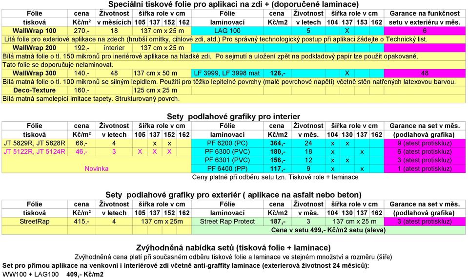 WallWrap 200 192,- interier 137 cm x 25 m Bílá matná folie o tl. 150 mikronů pro ineriérové aplikace na hladké zdi. Po sejmutí a uložení zpět na podkladový papír lze použít opakovaně.