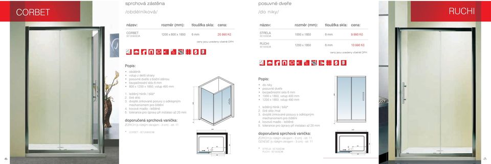 tolerance pro úpravy při instalaci až mm ZÜRICH (s nízkým okrajem - cm) - str. 11 * CORBET - SE180SDW 1 60 49 80 CORBET SE1 80 SDA www.sanityswiss.cz info@sanityswiss.