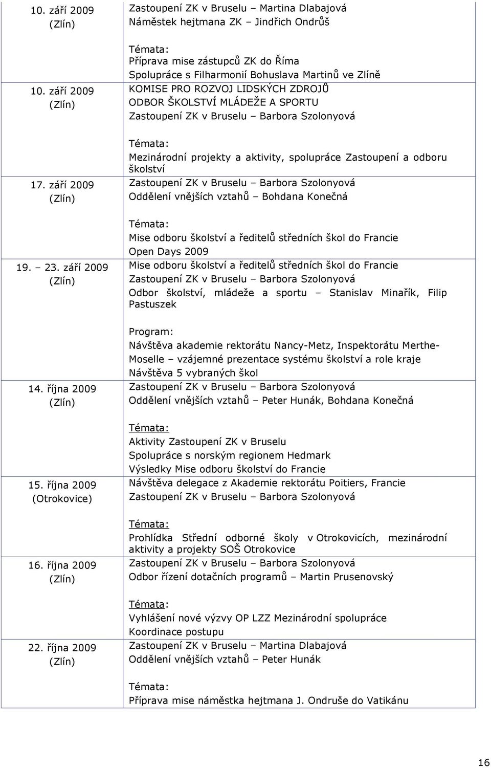 Szolonyová 17. zá$í 2009 Mezinárodní projekty a aktivity, spolupráce Zastoupení a odboru!kolství Zastoupení ZK v Bruselu Barbora Szolonyová Odd"lení vn"j!ích vztah% Bohdana Kone(ná 19. 23.