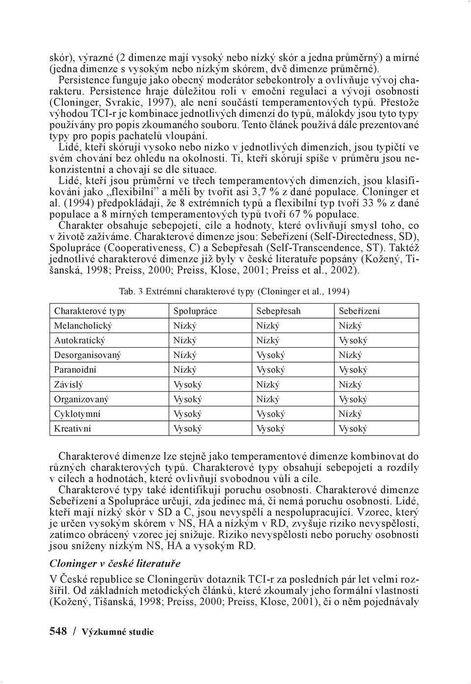 Persistence hraje důležitou roli v emoční regulaci a vývoji osobnosti (Cloninger, Svrakic, 1997), ale není součástí temperamentových typů.