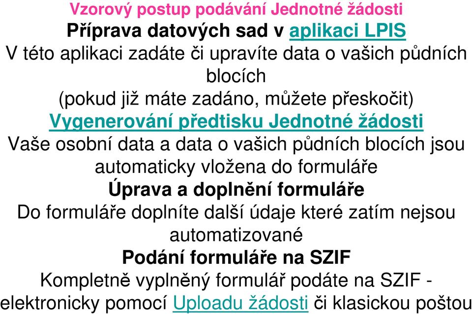 půdních blocích jsou automaticky vložena do formuláře Úprava a doplnění formuláře Do formuláře doplníte další údaje které zatím