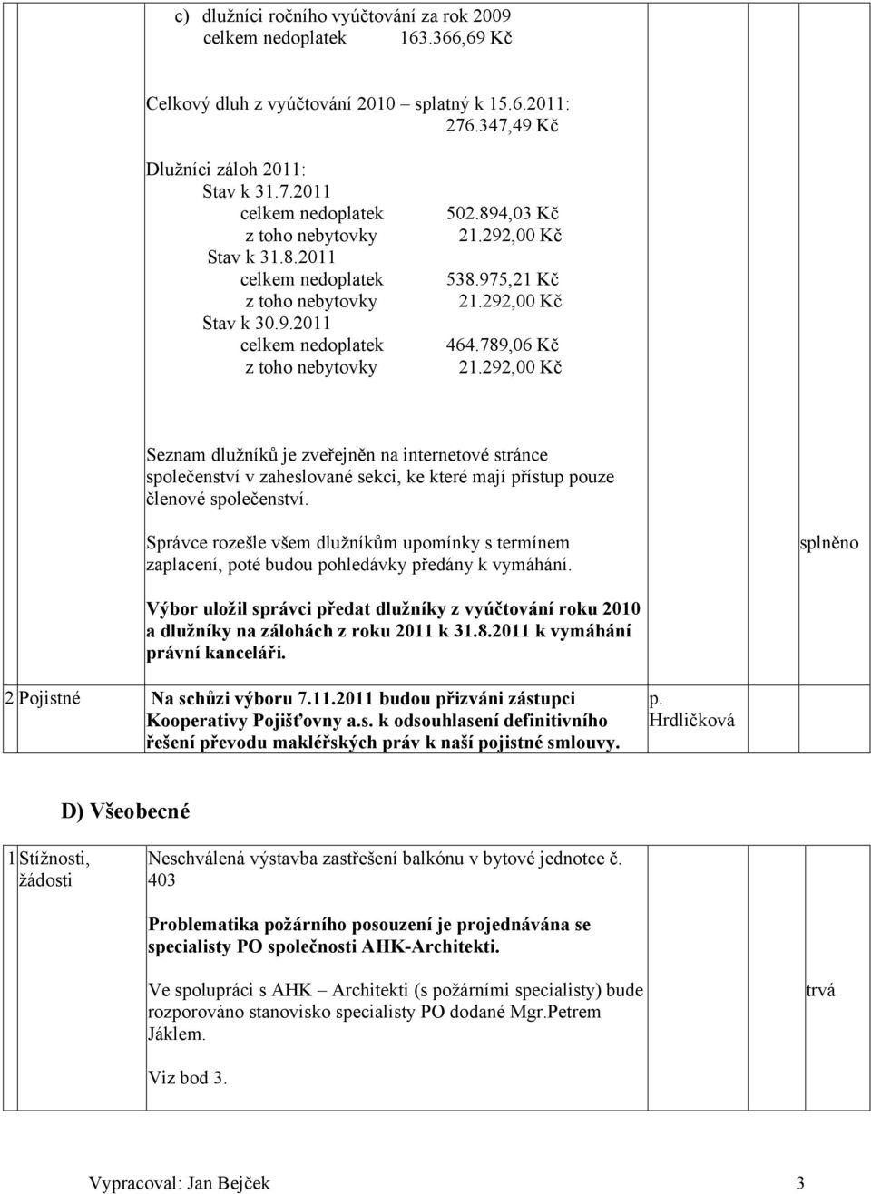 292,00 Kč Seznam dlužníků je zveřejněn na internetové stránce společenství v zaheslované sekci, ke které mají přístup pouze členové společenství.