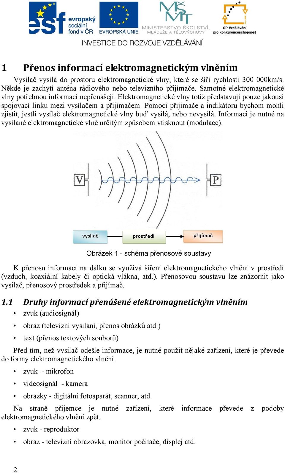 Pomocí přijímače a indikátoru bychom mohli zjistit, jestli vysílač elektromagnetické vlny buď vysílá, nebo nevysílá.